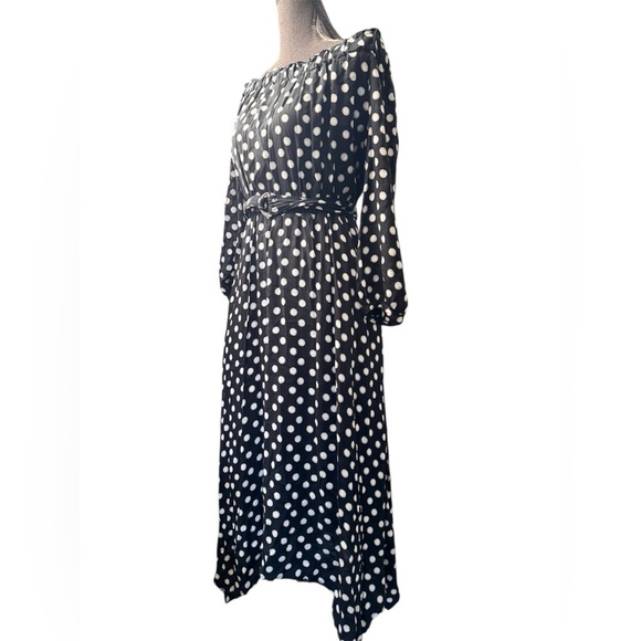 Anthropologie Maeve Black and White Dotted of the Shoulder Dress, Size 4 - Picture 7 of 14